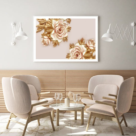 Golden Flowers 3D Design Home Decor Premium Quality Poster Print Choose Your Sizes