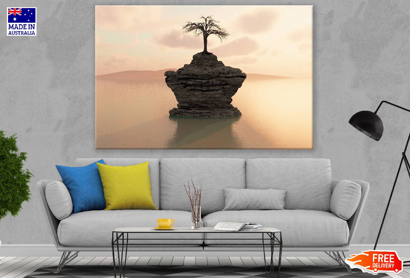 Tree on Rock With Lake Photograph Print 100% Australian Made