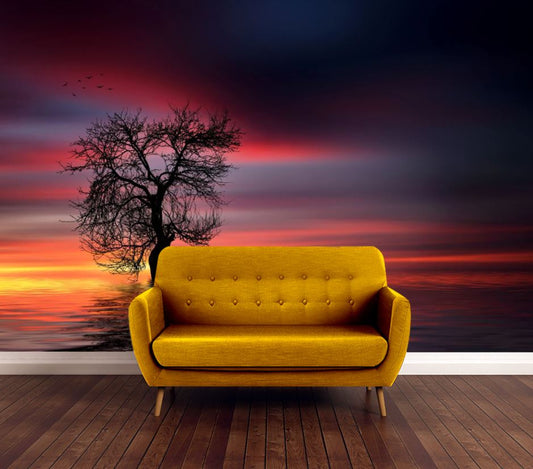 Wallpaper Murals Peel and Stick Removable Tree in Sunset High Quality