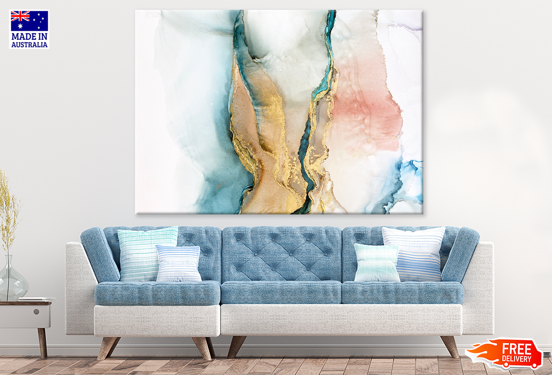 Blue Pink & Gold Abstract Design Print 100% Australian Made