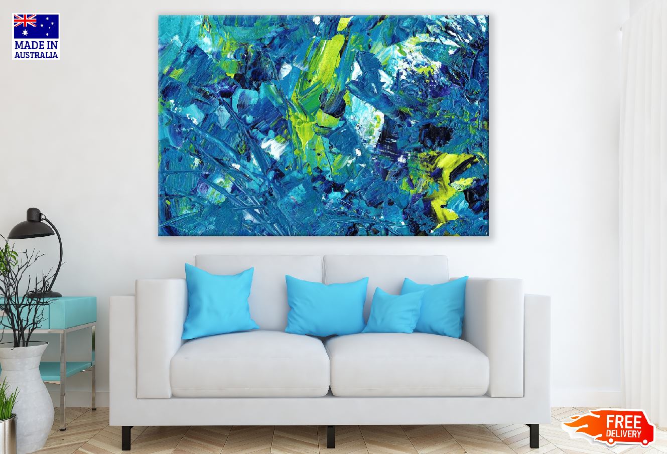 Blue & Green Paint Abstract Design Print 100% Australian Made