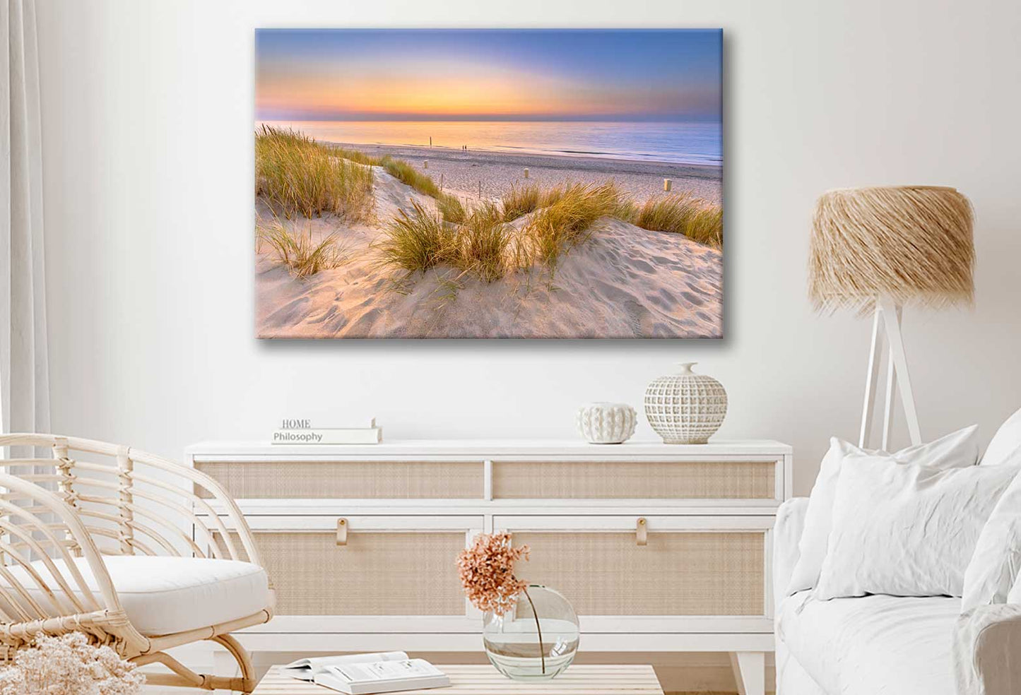 Bella Home Sand Dunes Sea With Pink & Blue Sky Print Canvas Ready to hang