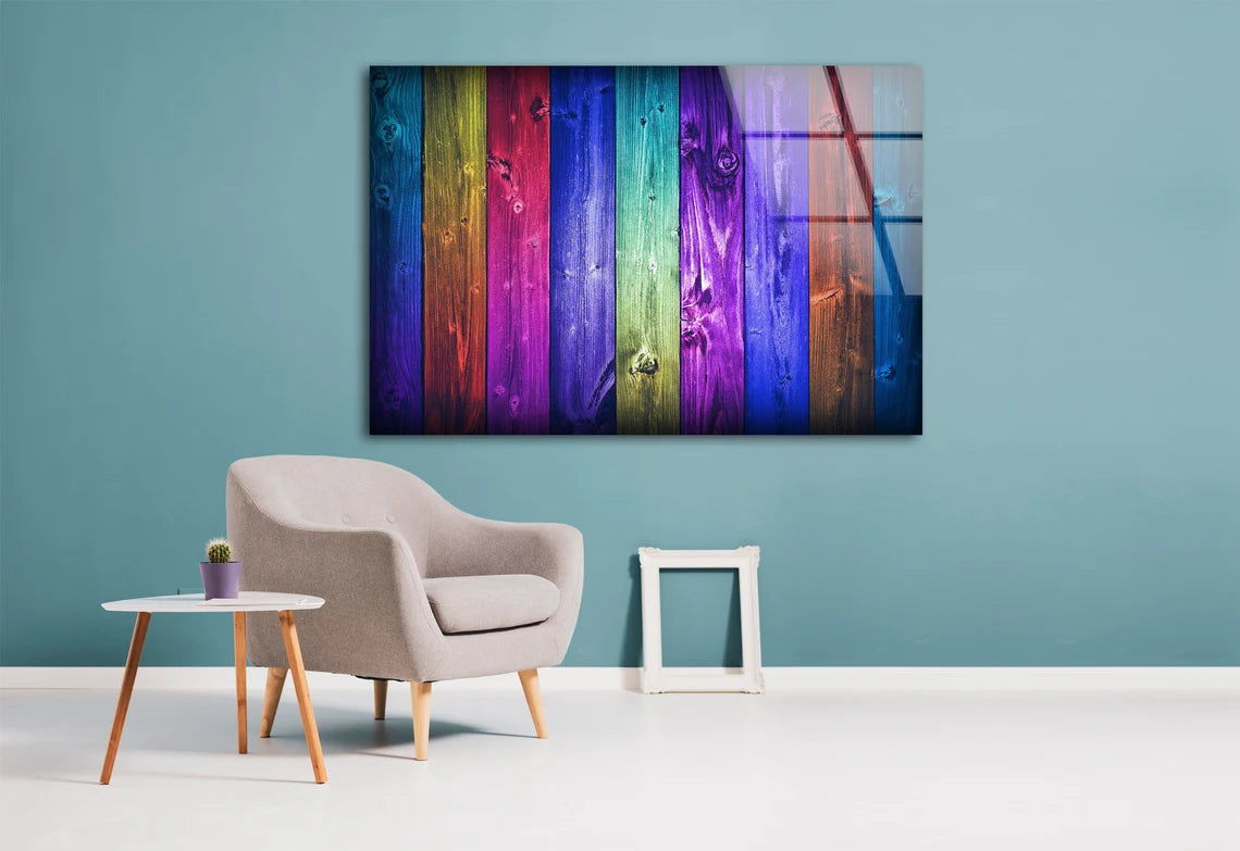 Rainbow Colored Wooden Stripes Photograph Acrylic Glass Print Tempered Glass Wall Art 100% Made in Australia Ready to Hang