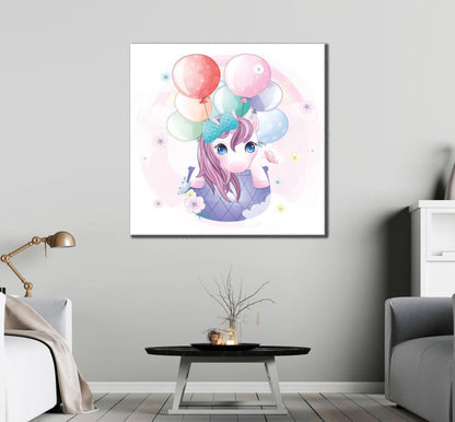 Square Canvas Girl Holding Balloons Art High Quality Print 100% Australian Made