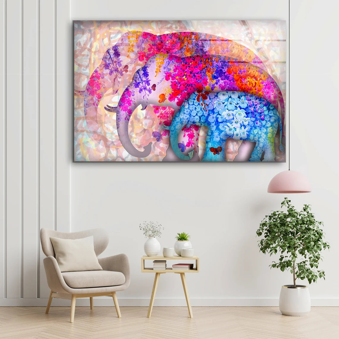 Floral Elephants Shape Design Acrylic Glass Print Tempered Glass Wall Art 100% Made in Australia Ready to Hang