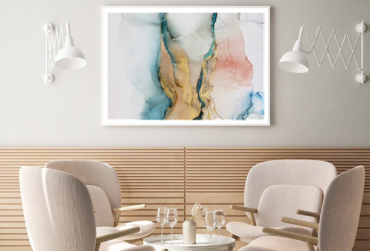 Blue Pink & Gold Abstract Design Home Decor Premium Quality Poster Print Choose Your Sizes
