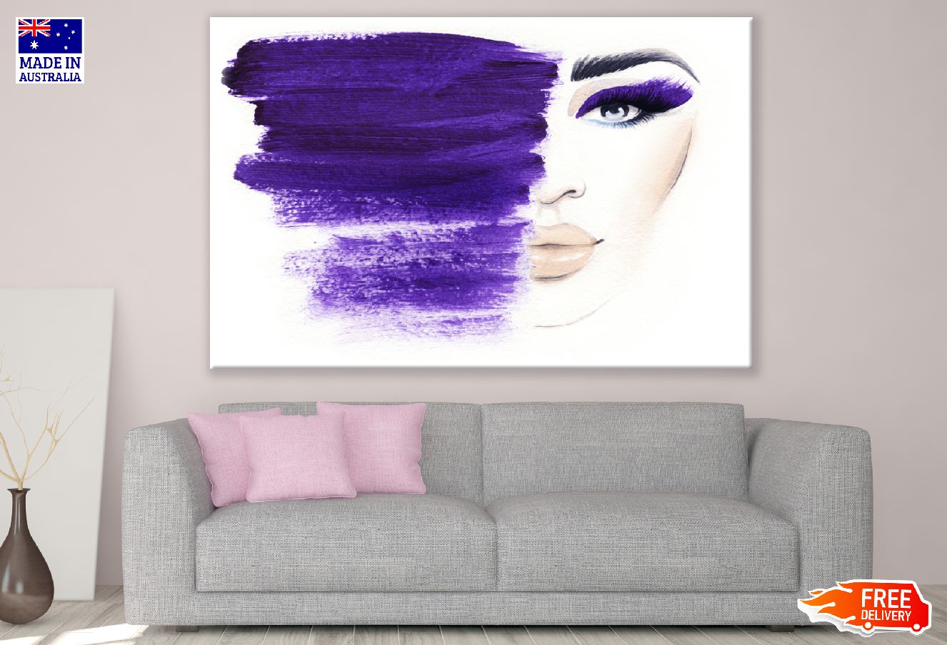 Makeup Woman Face Purple Abstract Watercolor Painting Print 100% Australian Made