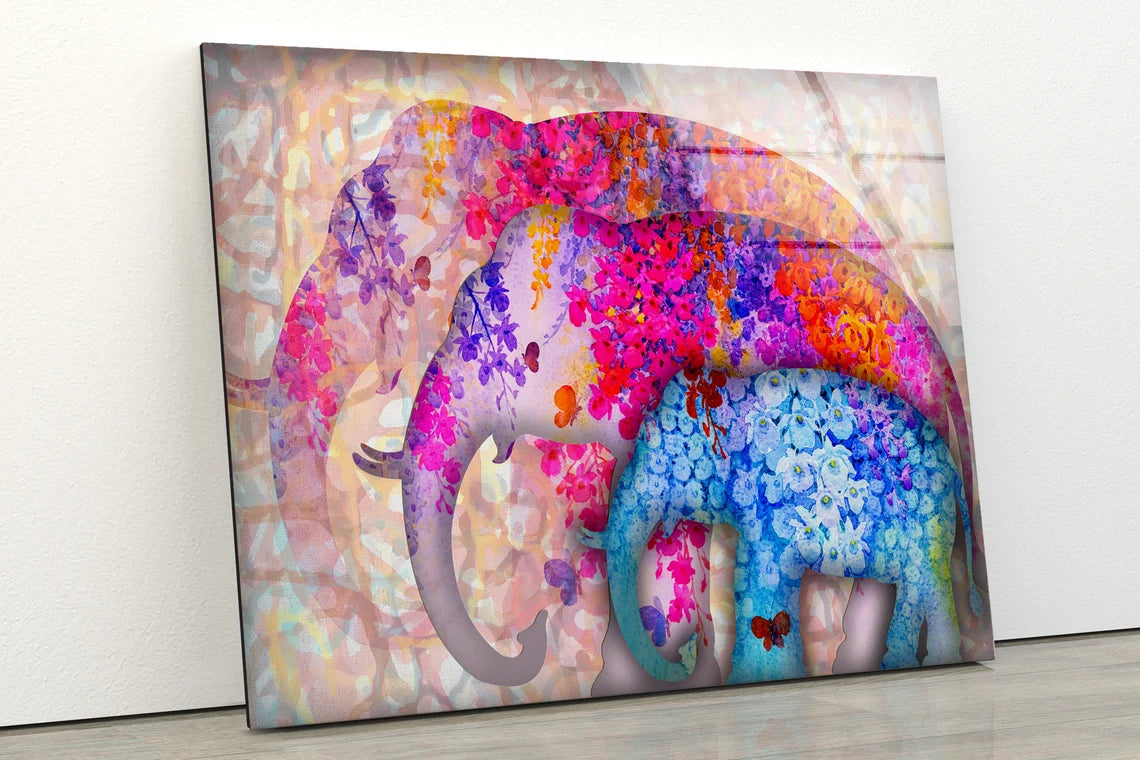 Floral Elephants Shape Design Acrylic Glass Print Tempered Glass Wall Art 100% Made in Australia Ready to Hang