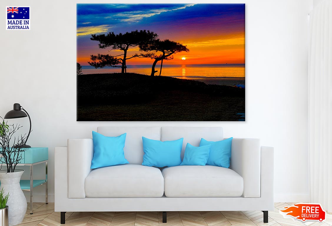 Trees Near Sea Sunset Photograph Print 100% Australian Made