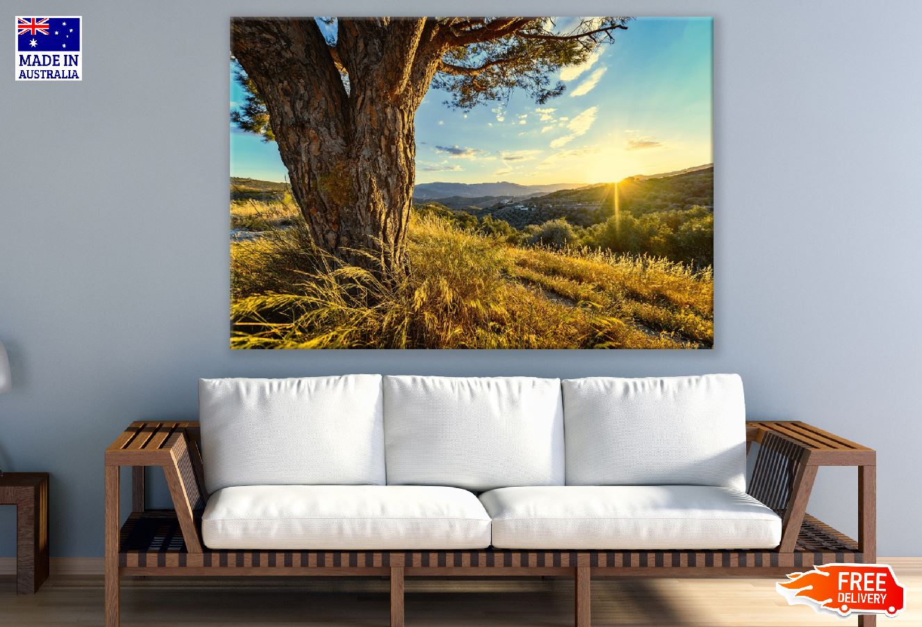 Hills View From Old Tree Sunset Photograph Print 100% Australian Made