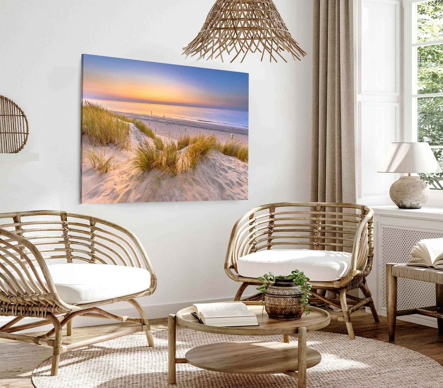 Bella Home Sand Dunes Sea With Pink & Blue Sky Print Canvas Ready to hang
