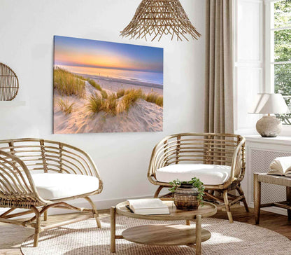 Bella Home Sand Dunes Sea With Pink & Blue Sky Print Canvas Ready to hang