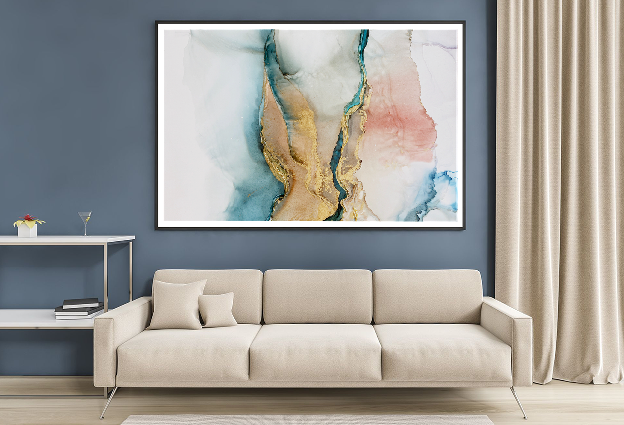 Blue Pink & Gold Abstract Design Home Decor Premium Quality Poster Print Choose Your Sizes