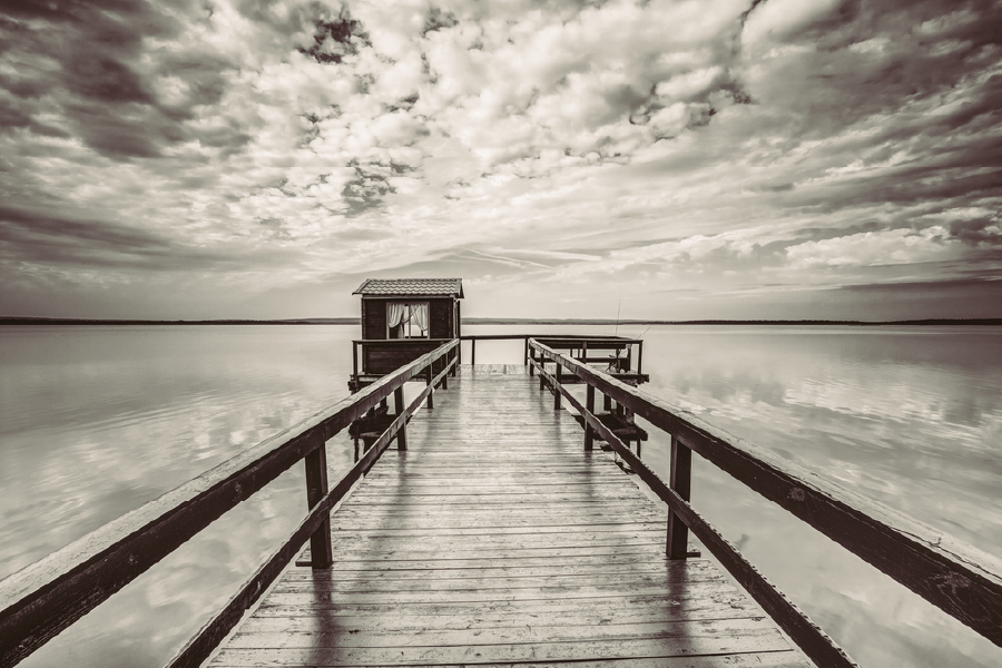 Wooden Pier On Lake B&W Photograph Print 100% Australian Made