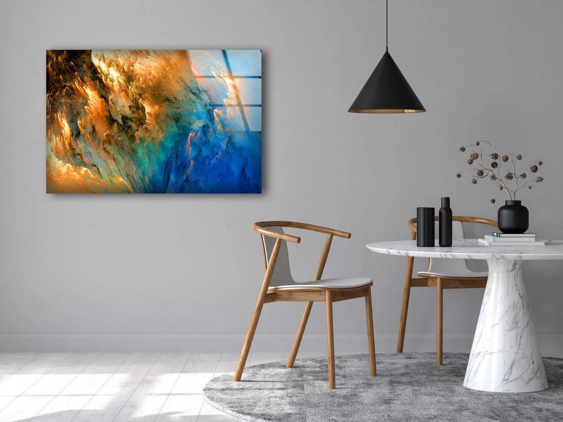 Orange & Blue Sky Effect Abstract Design Acrylic Glass Print Tempered Glass Wall Art 100% Made in Australia Ready to Hang