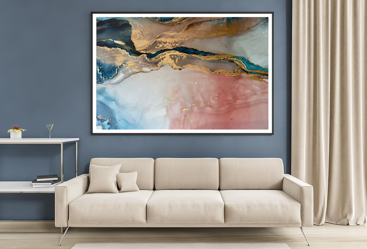 Blue Pink White & Gold Abstract Design Home Decor Premium Quality Poster Print Choose Your Sizes