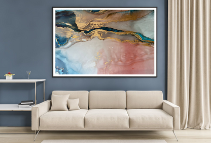 Blue Pink White & Gold Abstract Design Home Decor Premium Quality Poster Print Choose Your Sizes
