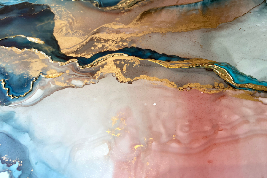 Blue Pink White & Gold Abstract Design Print 100% Australian Made