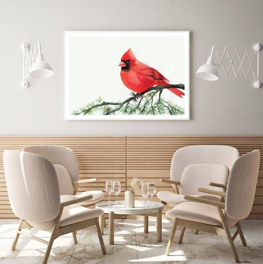 Red Bird Watercolor Painting Home Decor Premium Quality Poster Print Choose Your Sizes