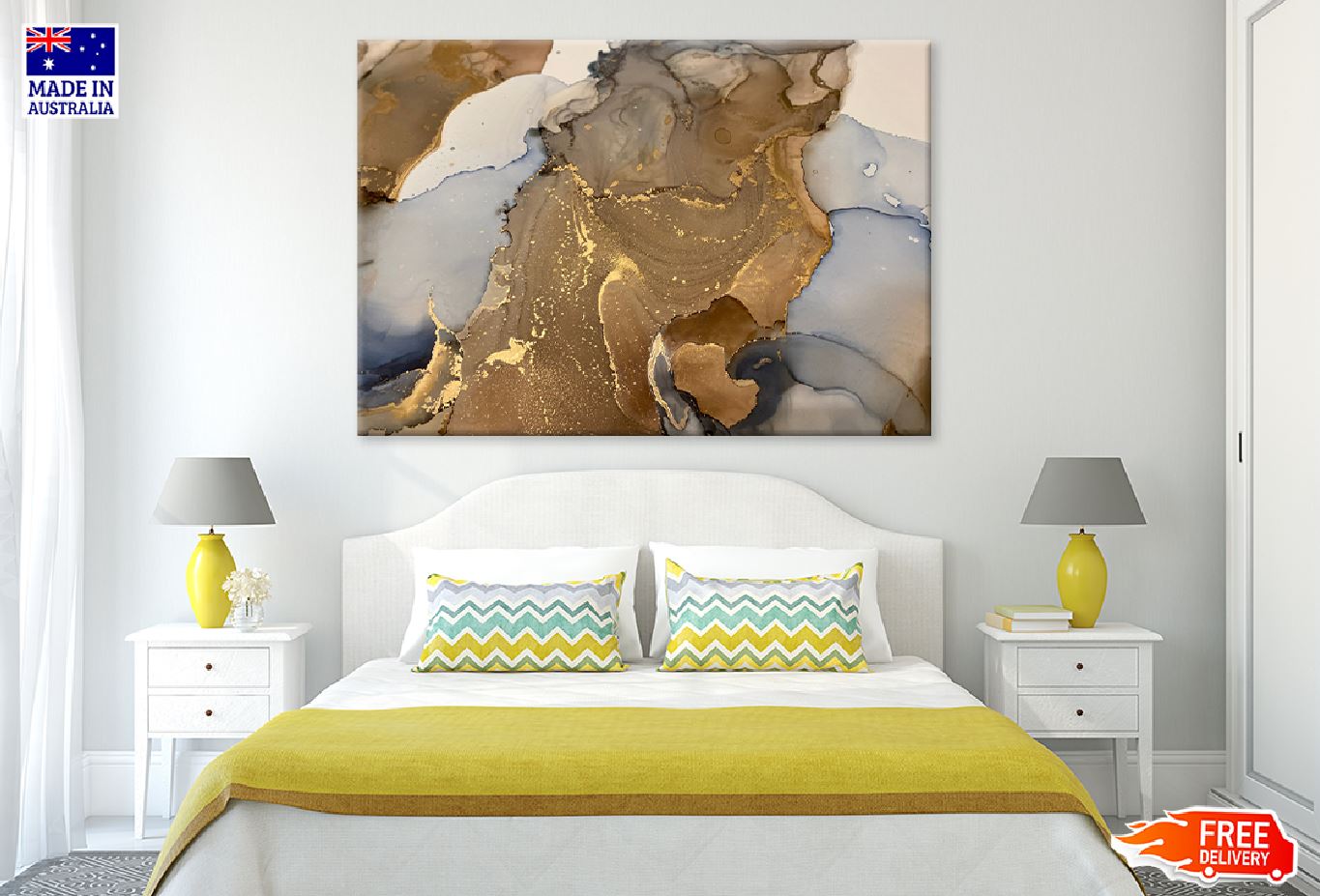 Brown Gold & Blue Abstract Design Print 100% Australian Made
