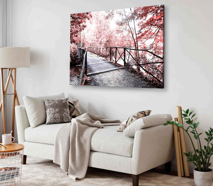 Bella Home Forest Bridge With Red Autumn Trees Print Canvas Ready to hang