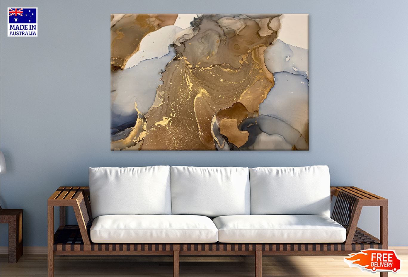 Brown Gold & Blue Abstract Design Print 100% Australian Made
