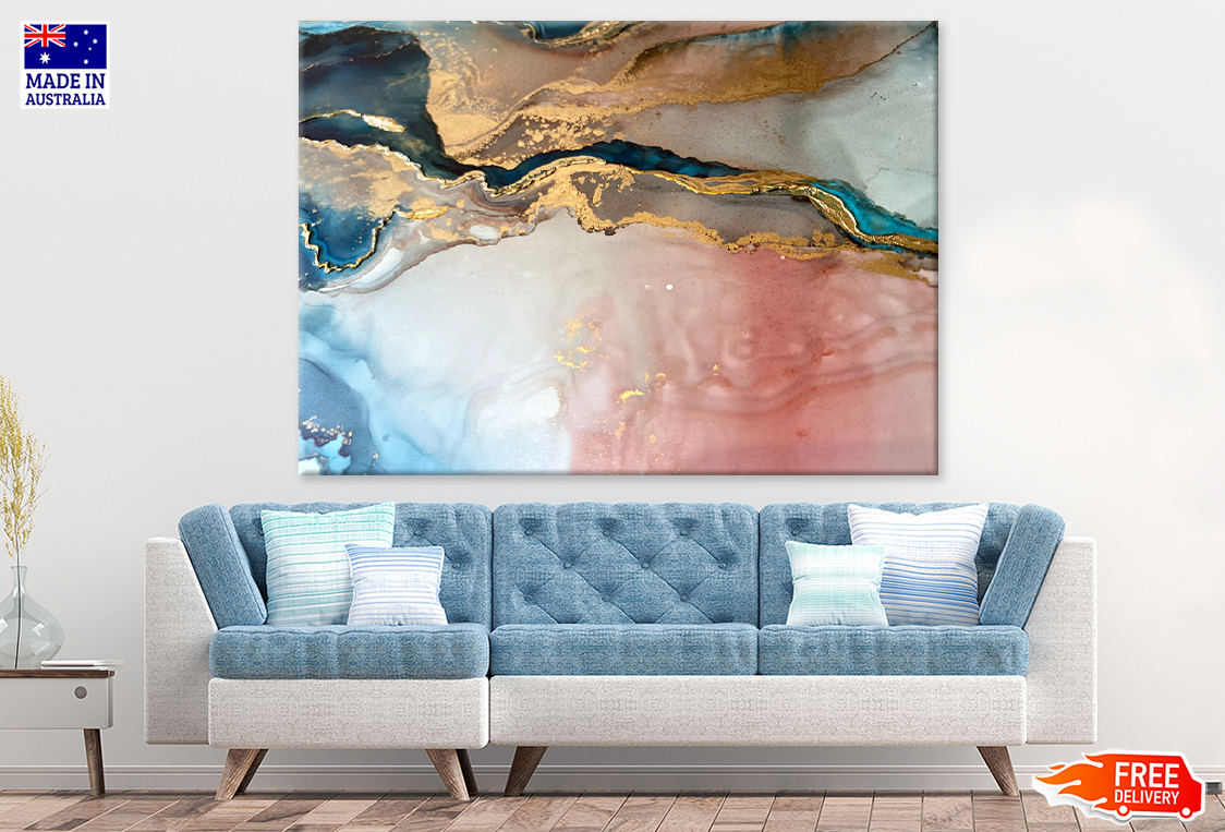 Blue Pink White & Gold Abstract Design Print 100% Australian Made