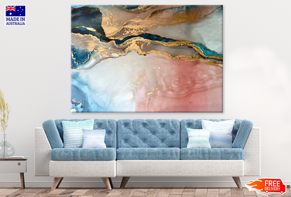 Blue Pink White & Gold Abstract Design Print 100% Australian Made