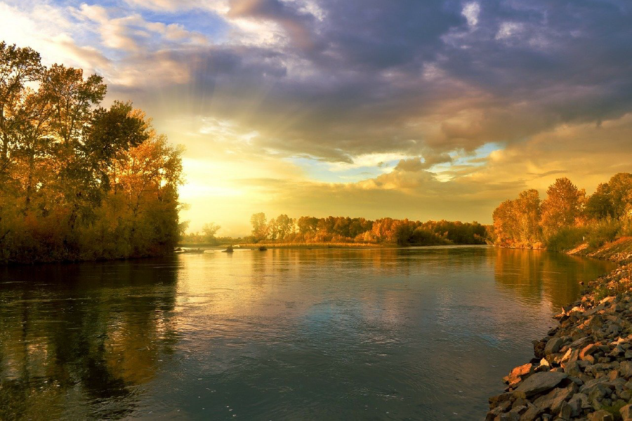 Trees & River Sunset Scenery Photograph View Print 100% Australian Made