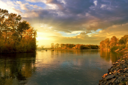 Trees & River Sunset Scenery Photograph View Print 100% Australian Made