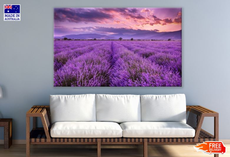 Lavender Field Sunset And Lines Print 100% Australian Made