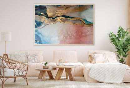 Blue Pink White & Gold Abstract Design Home Decor Premium Quality Poster Print Choose Your Sizes