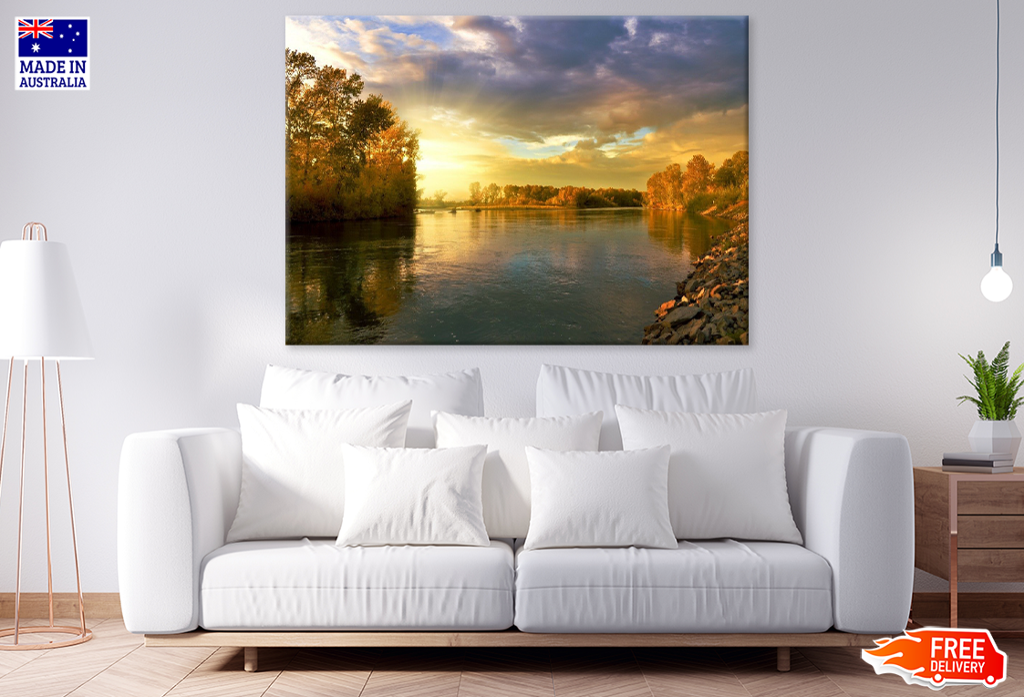 Trees & River Sunset Scenery Photograph View Print 100% Australian Made