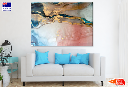 Blue Pink White & Gold Abstract Design Print 100% Australian Made