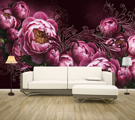 Wallpaper Murals Peel and Stick Removable Pink Flowers Closeup Design High Quality