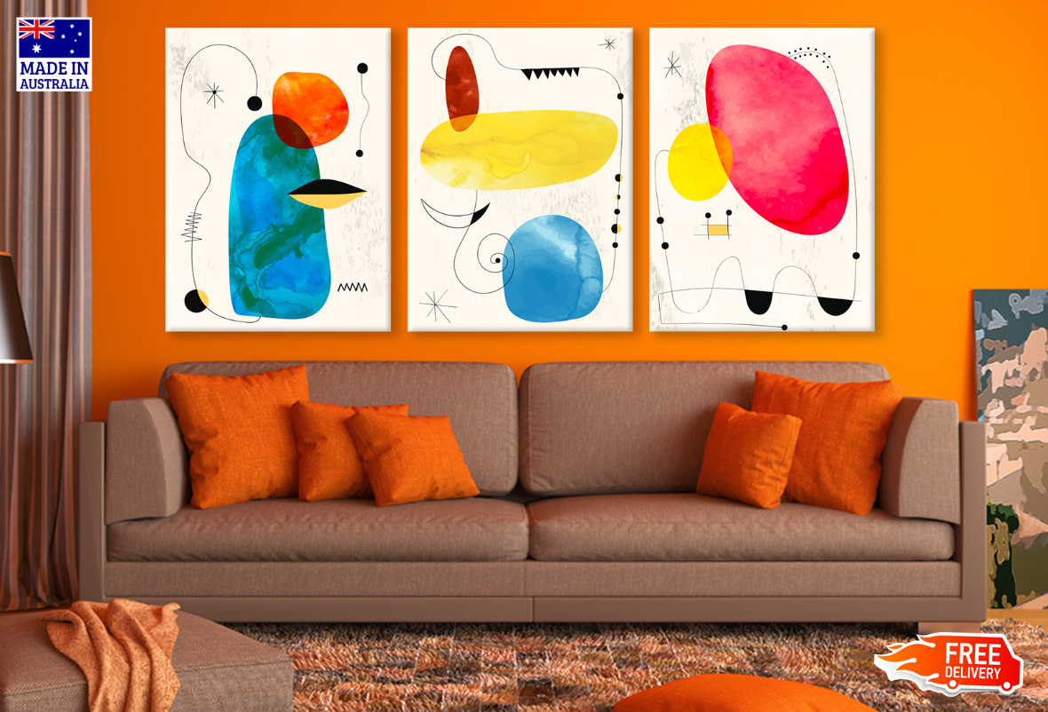 3 Set of Abstract Shapes Design High Quality print 100% Australian made wall Canvas ready to hang