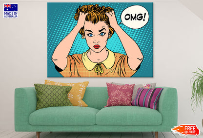 Omg Quote & Confused Woman Illustration Print 100% Australian Made