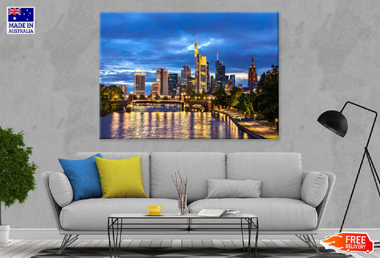 Frankfurt City Skyline Night View Photograph Print 100% Australian Made