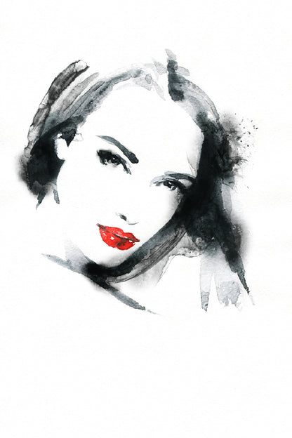 Makeup Woman Face B&W Watercolor Painting Print 100% Australian Made