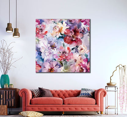 Square Canvas Colourful Watercolour Floral Painting High Quality Print 100% Australian Made