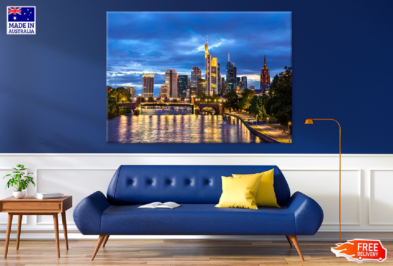 Frankfurt City Skyline Night View Photograph Print 100% Australian Made