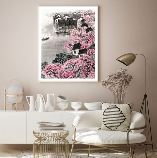 Flower Trees & Houses Watercolor Home Decor Premium Quality Poster Print Choose Your Sizes