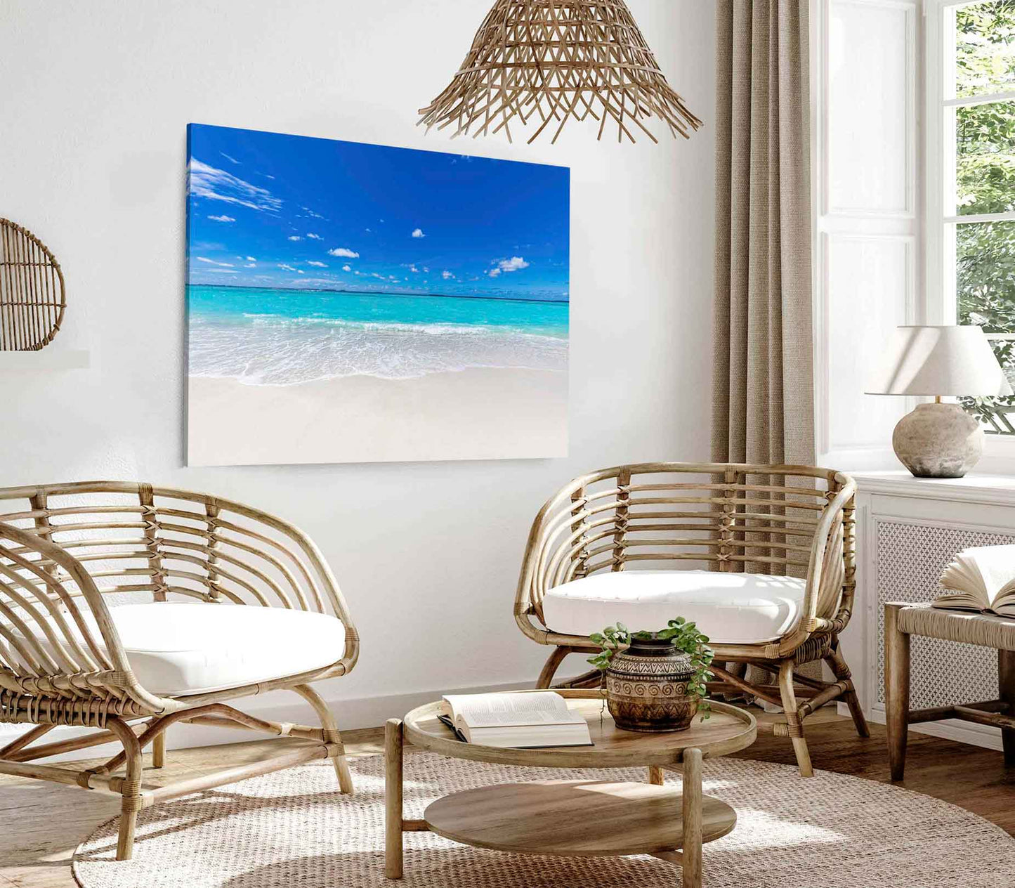Bella Home Sand Sea waves With The Sky View Print Canvas Ready to hang