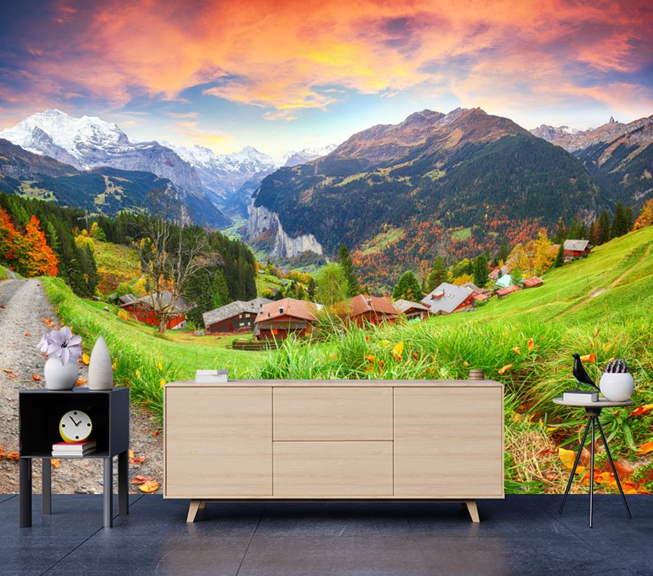 Wallpaper Murals Peel and Stick Removable Houses & Mountain View High Quality