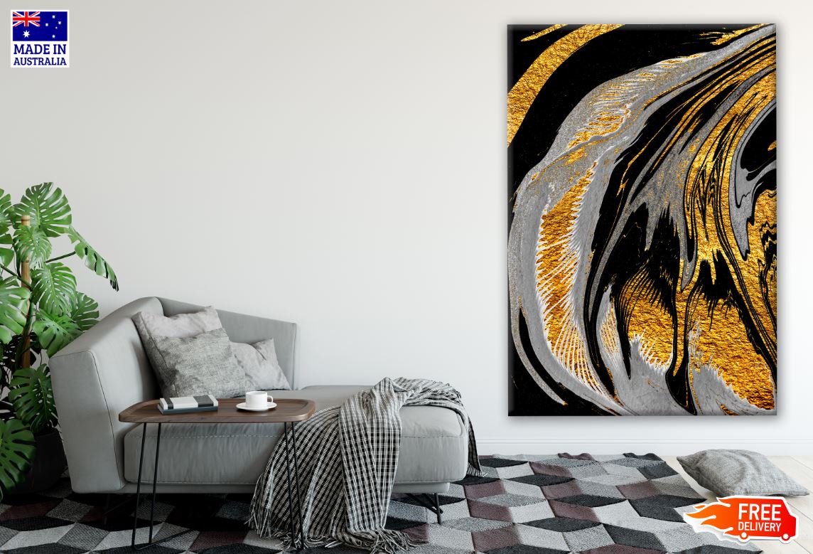 Gold, Black & White Abstract Design Print 100% Australian Made