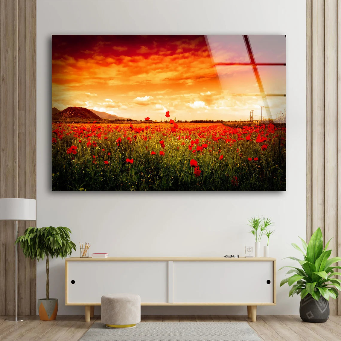 Red Flower Field Sunset Scenery Photograph Acrylic Glass Print Tempered Glass Wall Art 100% Made in Australia Ready to Hang