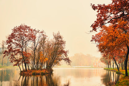 Bella Home Autumn Lake in The Park Evening View Print Canvas Ready to hang