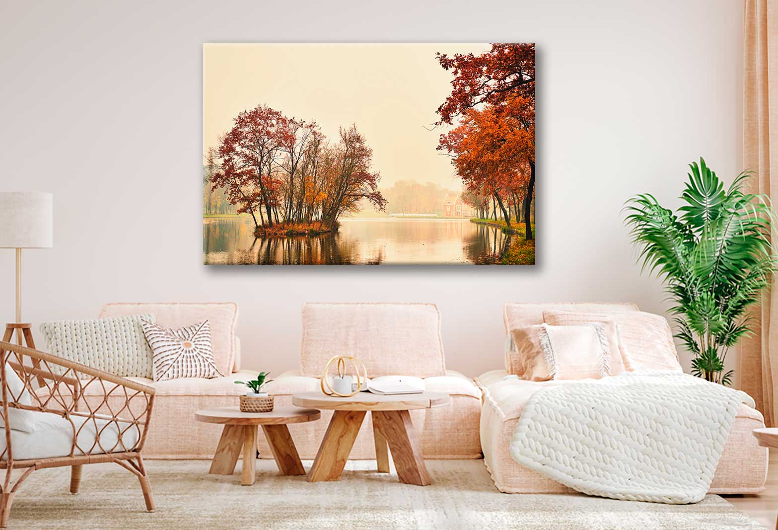 Bella Home Autumn Lake in The Park Evening View Print Canvas Ready to hang