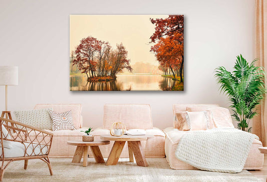 Bella Home Autumn Lake in The Park Evening View Print Canvas Ready to hang