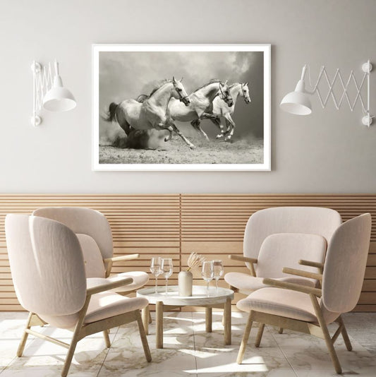 Running Horses B&W Photograph Home Decor Premium Quality Poster Print Choose Your Sizes